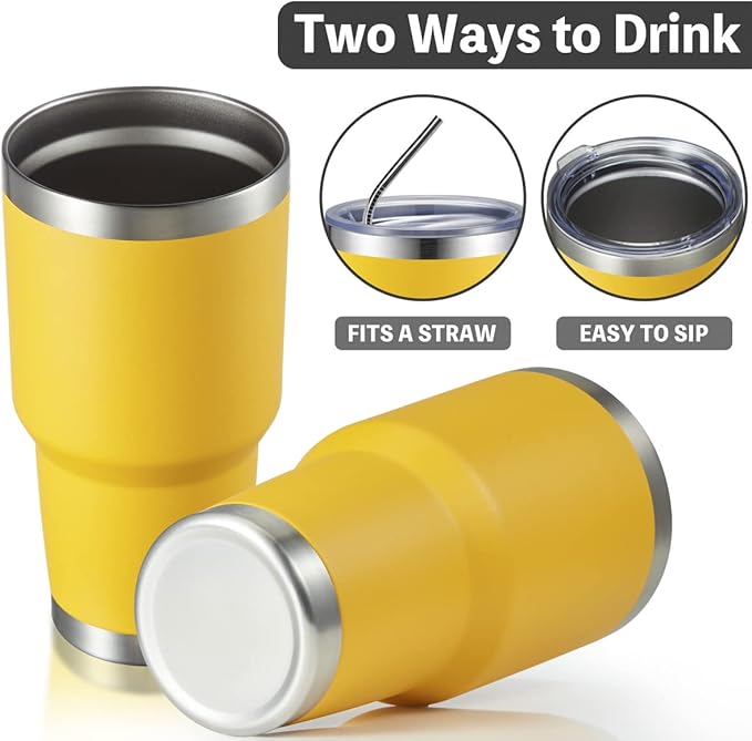 MEWAY 30oz Insulated Tumbler With Lids and Straws,Stainless Steel Double Vacuum Coffee Tumbler Cup, Brush, Durable Powder Coated Coffee Cup for Cold & Hot Drinks, Office, Travel(Yellow,4 PACK) - Bloomnest