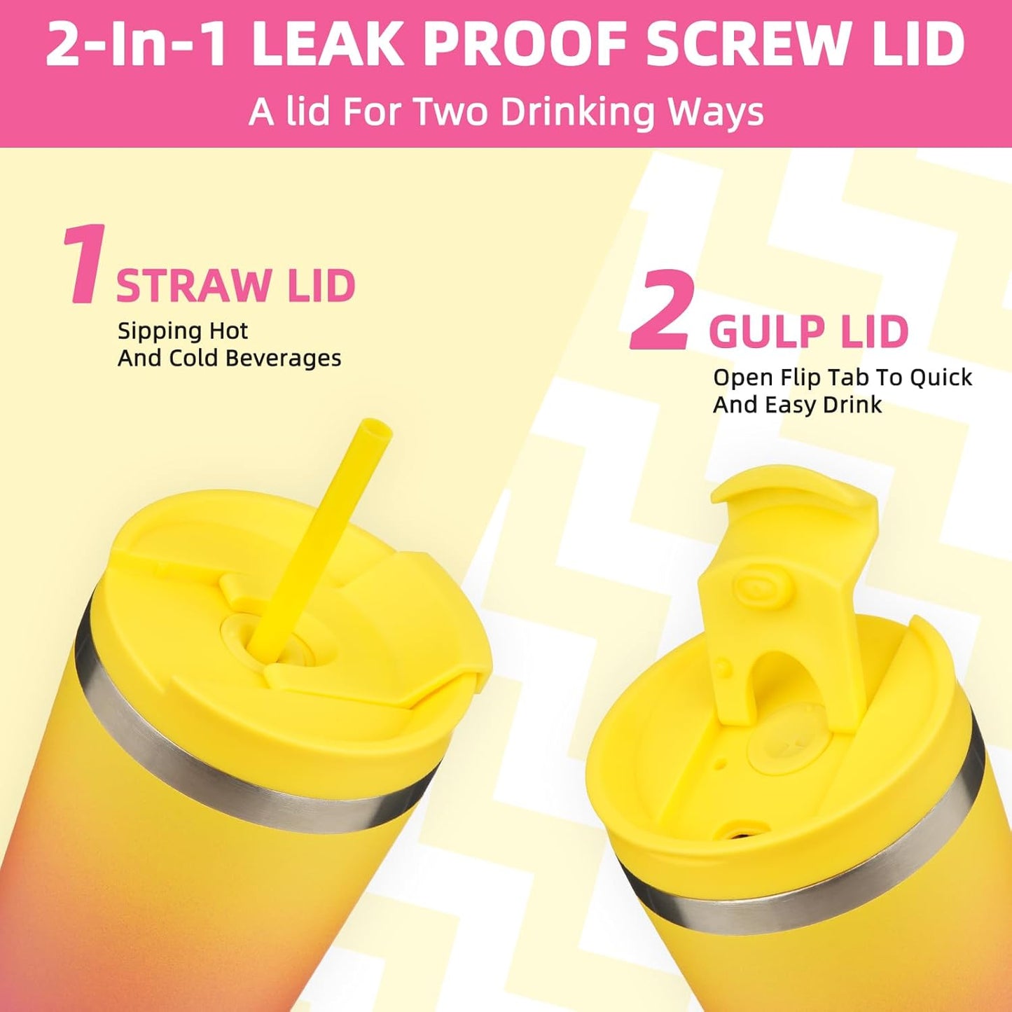 BJPKPK 18oz Stainless Steel Insulated Tumbler With lid And Straw Travel Coffee Thermal Tumblers Cup For Women And Men,Pink Yellow Rose