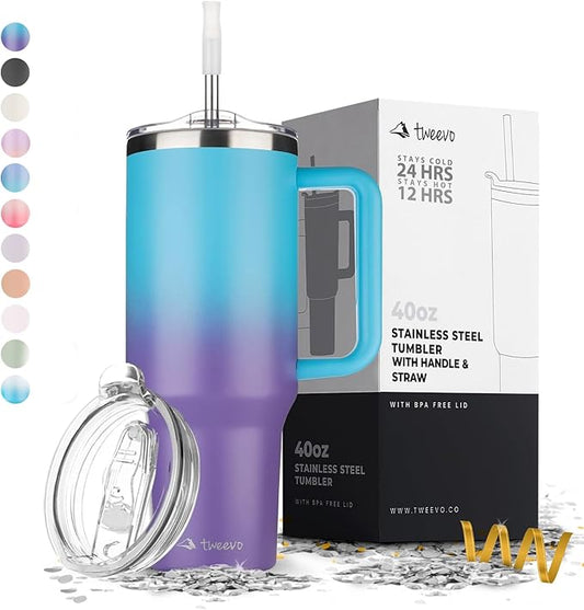 40 oz Tumbler With Handle and Straw Made of Stainless Steel - Double Wall Vacuum Insulated Tumbler With Lid - Sweat Proof Easy Grip, BPA-Free, Dishwasher Safe Tumbler (Amethyst) - Bloomnest