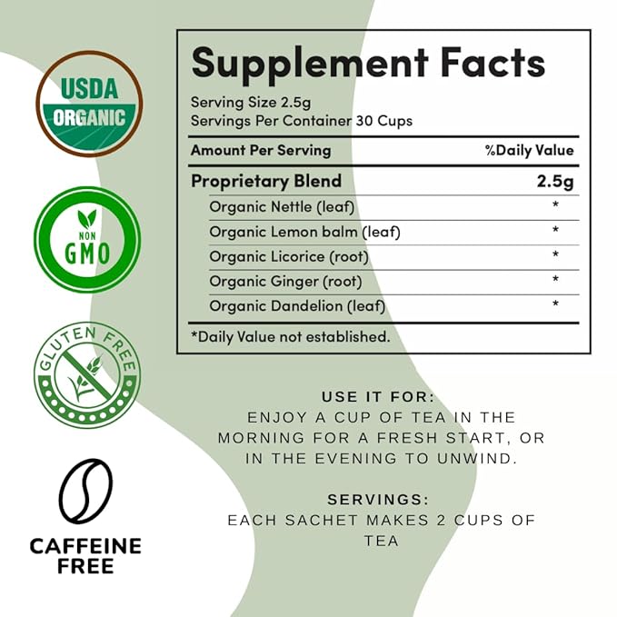 AutoimmuniTea – Soothing Tea Bags for Allergy Relief and Sinus Relief, Organic, Caffeine Free and USDA Certified, Blend of Lemon Balm, Ginger, Nettle, and Licorice, AIP Friendly - Bloomnest