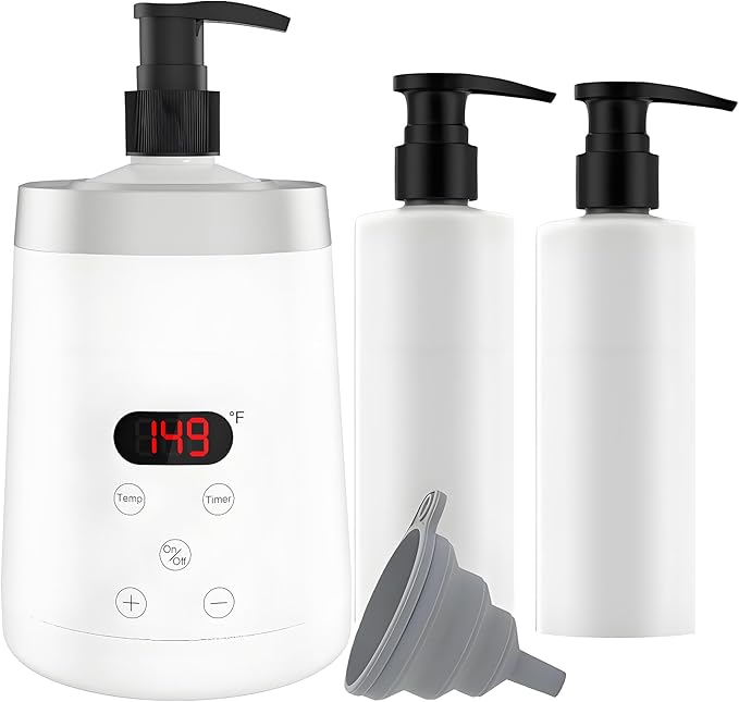 Massage Lotion Warmer Professional Electric Lotion Digital Heater for SPA, Compact Oil Warmer Heated Bottle for Beauty Salon Home,Automatic Thermostat Cream Heater wiht Two Oil Dispenser Bottle Funnel - Bloomnest