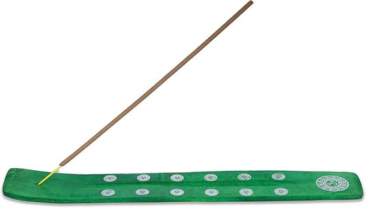 Bless-International Traditional-Handmade-Burner Wooden-Incense-Stick-Holder Ash-Catcher-Stand for-Aromatherapy-Meditation-Yoga (Earth Green) 10 Inches, Pack of 1 - Bloomnest