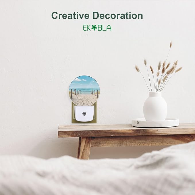 EKOBLA Beach Scene Plug-in Nightlights Sea Ocean Decorative Night Light with Dusk-to-Dawn Auto Sensor Energy Saving LED Lighting for Home Bathroom Coastal Decor - Bloomnest