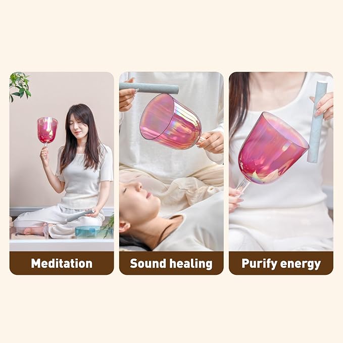 CVNC 432HZ 6 Inch F Note Purple Color Quartz Handle Singing Bowl with Carry Case Bag for Sound Healing and Meditation - Bloomnest