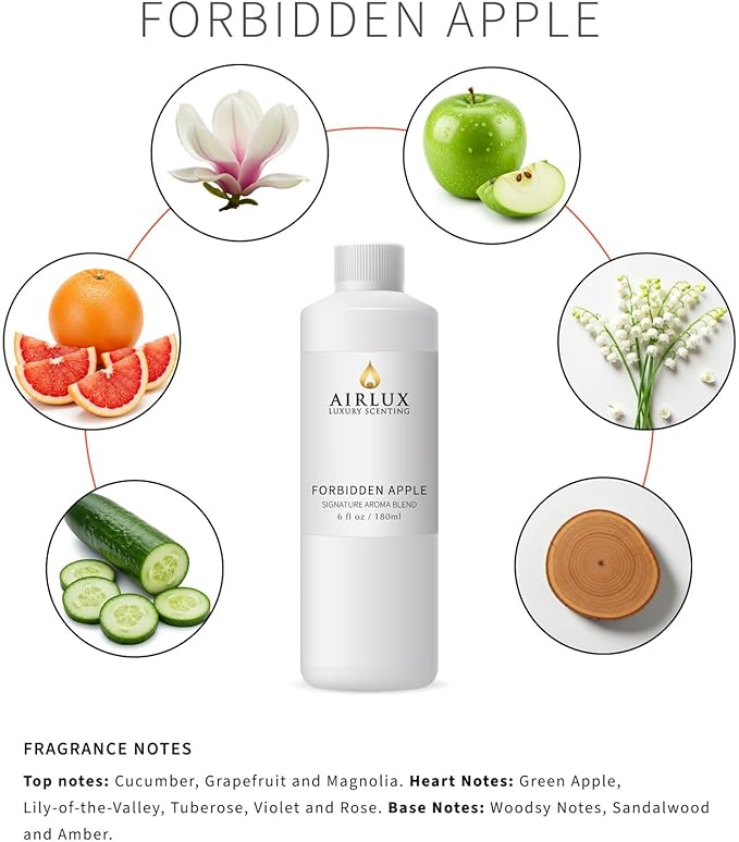 Signature Aroma Oil No. 28 Forbidden Apple – Cucumber, Grapefruit, Magnolia – Aroma Oil for Cold Air & Waterless Diffusers and DIY Crafts – 180 mL, 6.1 fl oz Eco Refill Bottle Airlux