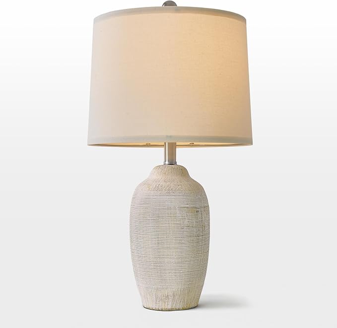 24 inch Vintage Ceramic Table Lamp - Single Farmhouse Rustic Bedside Lamp with Natural Textured Finish, Nightstand Lamps for Living Room, Bedroom, End Table - Bloomnest