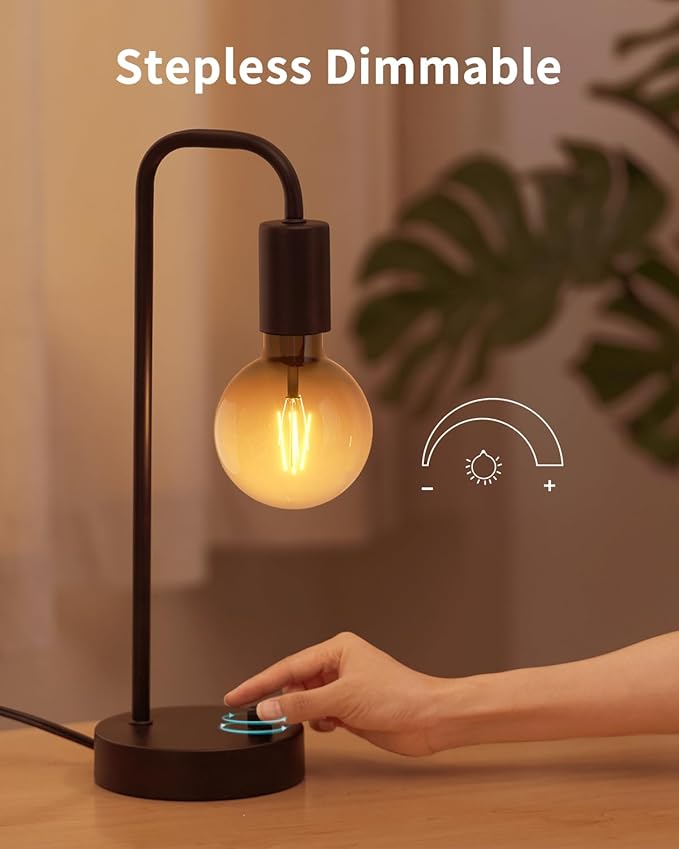 ONEWISH Industrial Table Lamp Set of 2 with USB C&A Charging Port, Stepless Dimmable Nightstand Bedside Lamps for Bedroom,Desk Lamps with 2700K Black Gradient Bulb for Reading Living Room,Office - Bloomnest