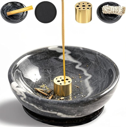 Incense Holder, Natural Marble Incense Holder for Sticks with 9 Holes, Handmade Incense Stick Burner Ideal for Smudging, Incense Burning, Decoration - Bloomnest