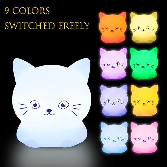 Night Light for Kids Portable Bedside Room Decor Lamp for Bedroom Cute LED Multicolor Gifts for Children Girls Boys Student Teen Girls - Cat - Bloomnest