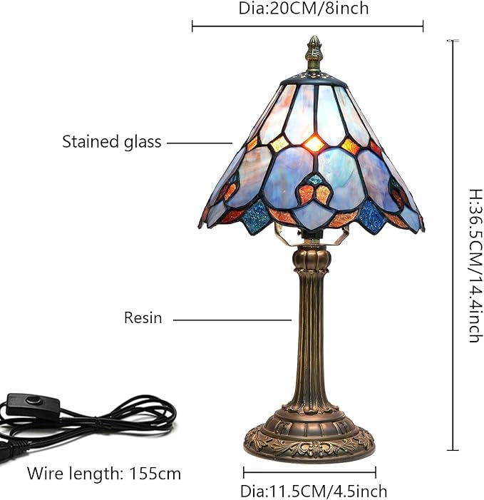 Tiffany Lamp Bedside Table Lamp-Nightstand,Stained Glass Lamp for Bedroom Dorm Living Kitchen, Aesthetic Cute Home Decor Gift (OFU1157) - Bloomnest