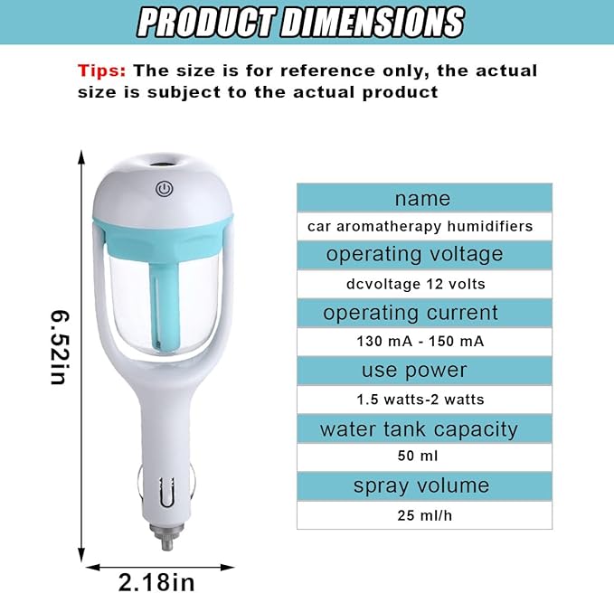 Car Humidifier, Portable Mini Aromatherapy Essential Oil Diffuser, 180-Degree Rotation Cool Mist Humidifier, Vehicle Air Freshener Diffuser with 12V Charging Port for Home Office (Blue) - Bloomnest