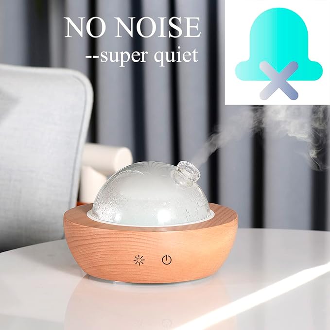 Glass Essential Oil Diffuser,Real Wood Base,The 2025 Upgrade Aromatherapy Diffuser,Aroma Diffuse Humidifier,LED Light in 7 Colors，Suitable for Home Office Bedroom（Non-Glass Reservoir） - Bloomnest