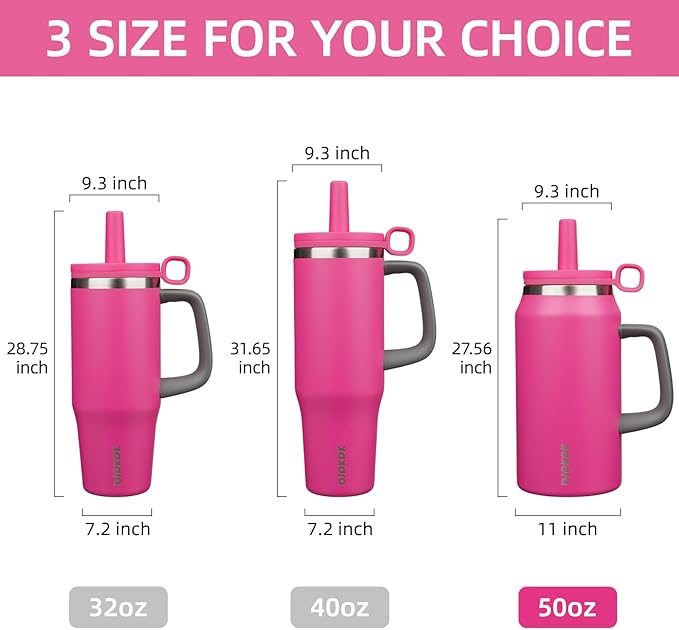 BJPKPK 50oz Insulated Tumbler with Handle Stainless Steel Travel Coffee Mug with Lid Reusable Large Water Bottle with Straw,Barbie Pink - Bloomnest