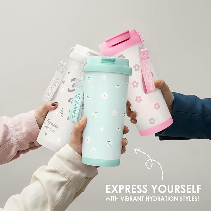 Daisy Tumbler - Stainless Steel 2-in-1 Lid Coffee Tumbler 18 oz, Insulated Floral Travel Mug Gift for Women Girls Teen Mother, Birthday Christmas - Bloomnest