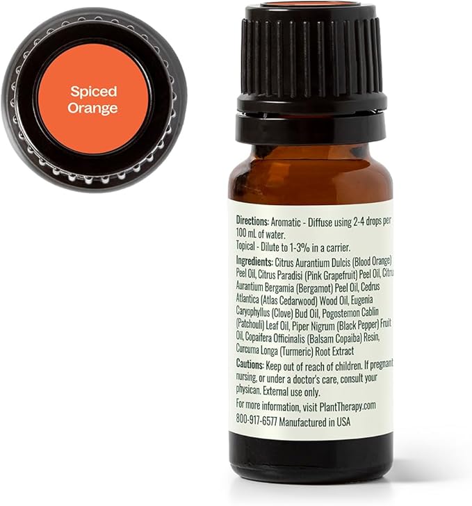 Plant Therapy Spiced Orange Holiday Essential Oil Blend 10 mL (1/3 oz) Bright Citrus Blended with Warming Spices, Inviting & Cheerful Aroma, Creates a Cozy Holiday Atmosphere - Bloomnest