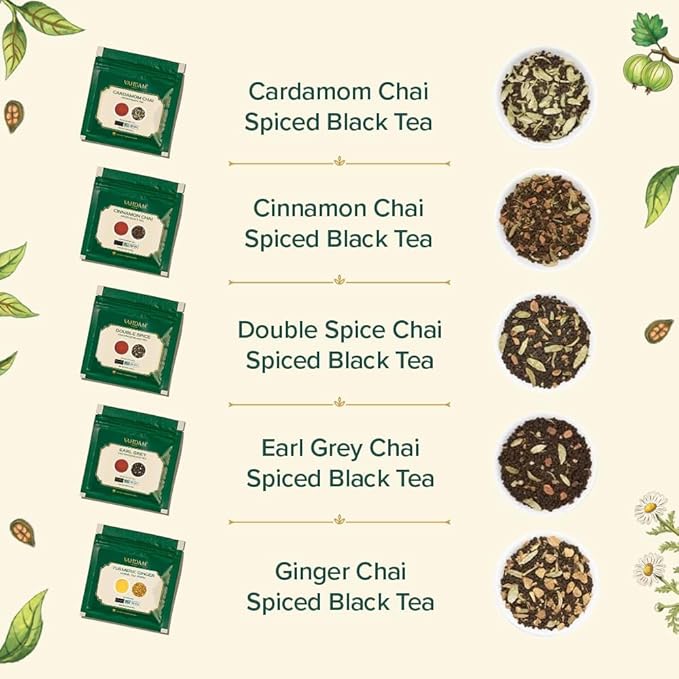 VAHDAM, Assorted Chai Tea Loose Leaf Tea Gift Set (10 Flavors) Gift Ideas for Women & Men | Indian Exotic Chai Tea Blends | Resealable Ziplock Pouch | Gifts for Him/Her - Bloomnest