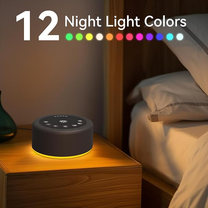 Sleep Sound Machine White Noise Machine with 30 Non Looping Sounds 12 Night light Colors with 5 Timers 36 Adjustable Volume Memory Function Brown Noise Machine for Baby kid Adult & Home Nursery Travel - Bloomnest