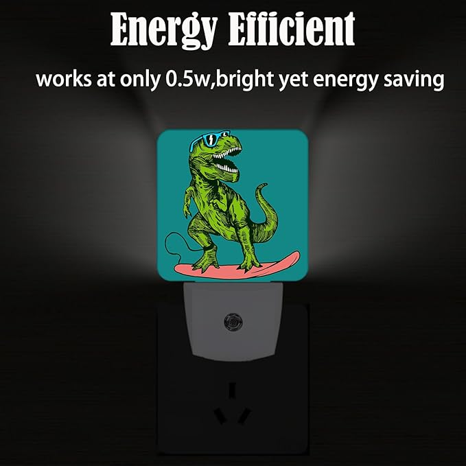 Green Dinosaur Surfing Night Light,Plug Into Wall with Dusk to Dawn Light Sensors, Warm Nightlights for Bedroom, Bathroom, Hallway, Kitchen, Gifts Ideal for Boys Girls Women Men - Bloomnest