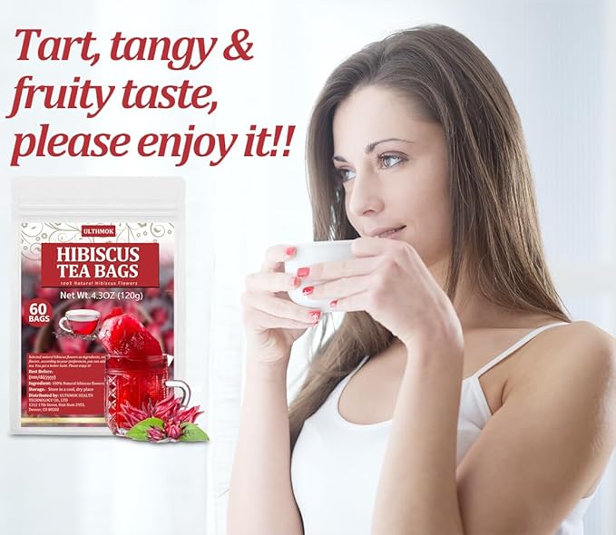Premium Hibiscus Tea Bags,60 Tea Bags 2g /4.24 Oz,100% Pure Dried Hibiscus Flower,Natural & No Additives,Caffeine Free. - Bloomnest