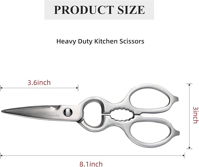 Sunnecko Heavy Duty Kitchen Scissors - Stainless Steel Kitchen Shears, Ultra Sharp Micro Serrated Poultry Shears, Cooking Scissors for Meat, Dishwasher Safe - Bloomnest