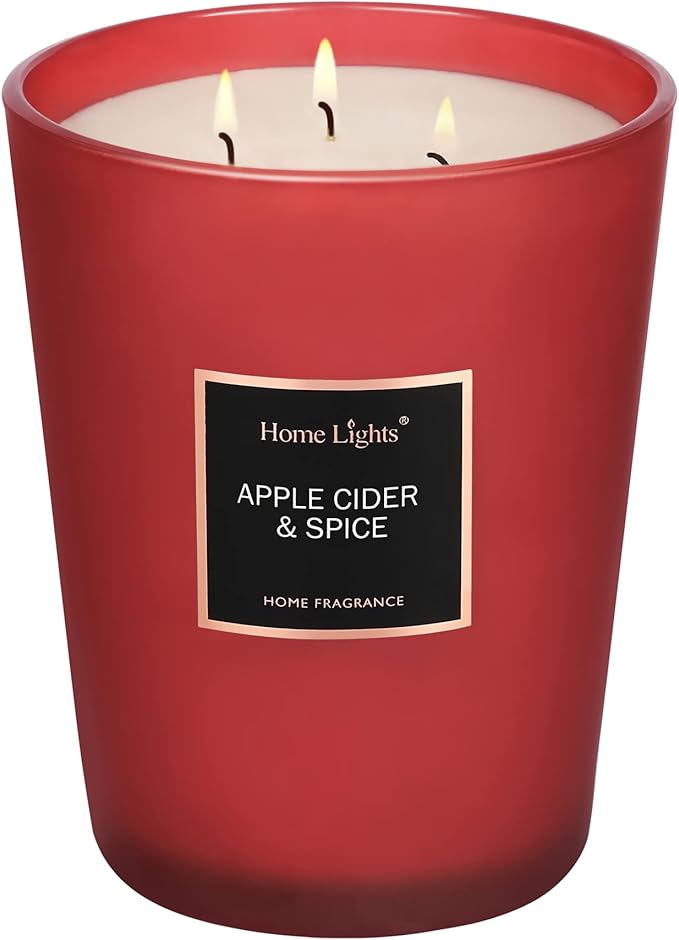 HomeLights Highly Scented Candles, Big 33.3 oz for Home, Natural Soy Aromatherapy Candles, Smokeless Long Lasting 130h with 3 Cotton Wicks, Candles Gifts for Women & Men - Apple Cider & Spice - Bloomnest