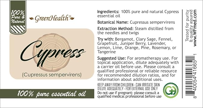Cypress Essential Oil – 16 fl oz (473 ml) Aluminum Bottle w/Plug Cap – 100% Pure Essential Oil – GreenHealth - Bloomnest