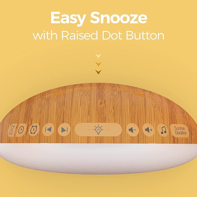 REACHER Wood Grain Sunrise Alarm Clock and Sound Machine Nightlight, Digital Dimmable Clock for Bedroom, 26 Sleep Sounds, White Noise Machine for Baby, Adults, Wake Up Light Alarm Clock for Kids - Bloomnest