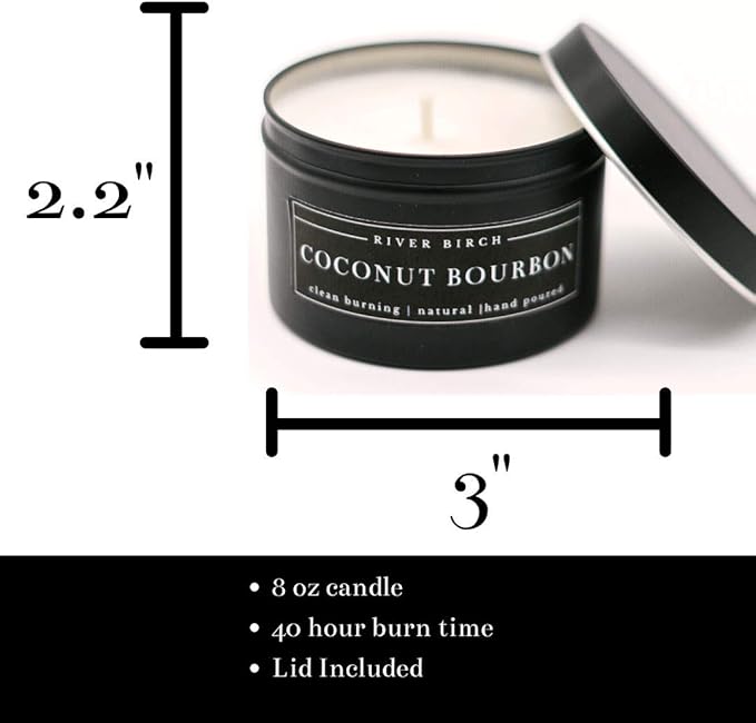 River Birch Candles Coconut Bourbon Scented Candle | Premium, All-Natural, Non-Toxic, Soy Candles | 8 oz. Black Matte Tin Travel Candle | Cozy Relaxing Gifts for Home - Bloomnest