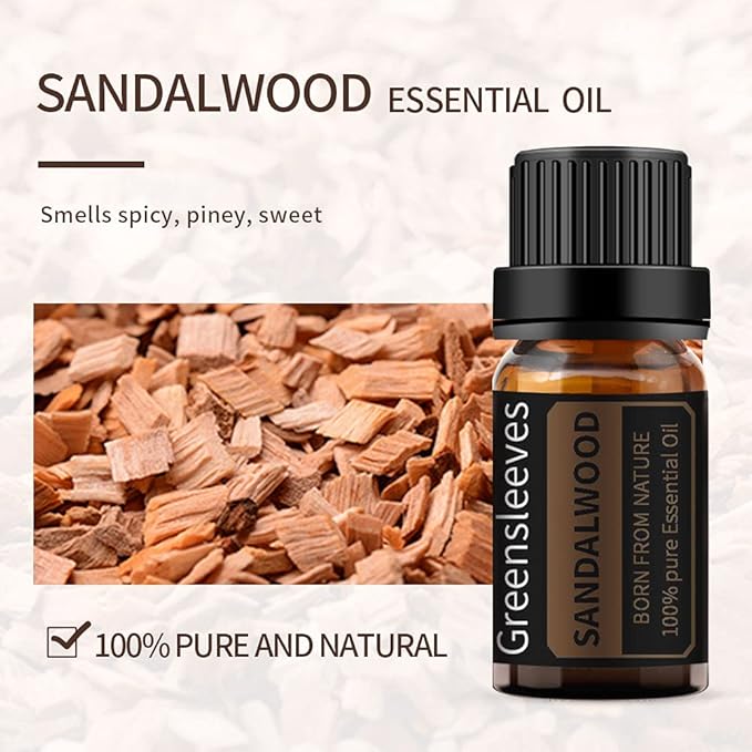 GREENSLEEVES Sandalwood Jasmine Essential Oil Set, 2 x 10ml Pure Plant-Based Fragrance Oil for Aromatherapy, Essential Oils for Diffuser, Massage, Bath Bomb, Scented Candle Soap Making GREENSLEEVES