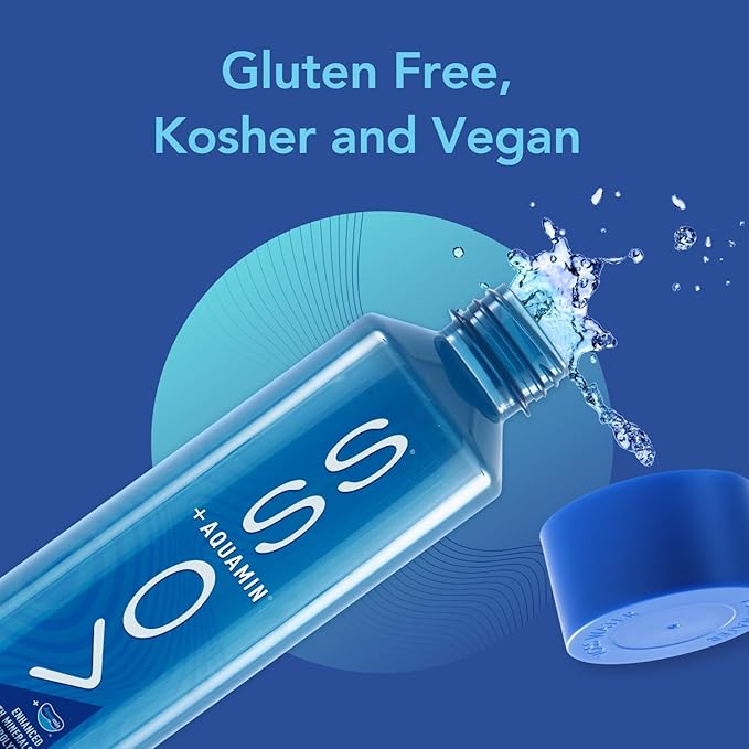 VOSS+ Aquamin Enhanced Water - Pack of 12 Bottles, 850ml Each - Purified Hydrating Water - 74 Trace Minerals & Electrolytes - Perfect for Active Lifestyles, at the Gym & on Hot Days - Recycled PET Bottle - Bloomnest