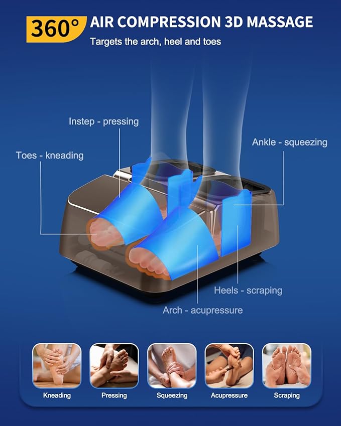 MOUNTRAX Foot Massager Machine with Heat, Foot Massager for Plantar Fasciitis, Neuropathy Pain, Shiatsu Foot Massager with Remote, Fits Feet Up to Men Size 12 (Gray)