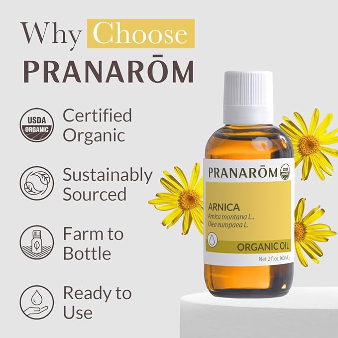 Pranarom - USDA Certified Organic French Arnica Virgin Plant Oil - 2 fl oz Glass Bottle - Massage Oil for Body, Relaxing, Soothing for Joints & Muscles - Bloomnest