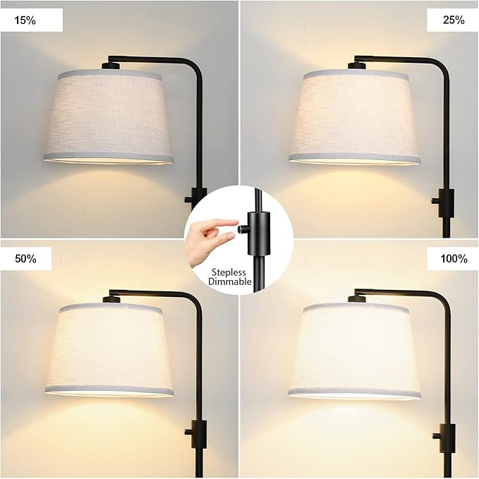 【Upgraded】 Dimmable Floor Lamp, 1000 Lumens LED Edison Bulb Included, Arc Floor Lamps for Living Room Modern Standing Lamp with Linen Shade, Tall Lamp for Bedroom Office Dining Room- Black - Bloomnest