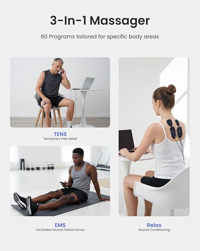 RENPHO TENS Unit Muscle Stimulator, 60 Programs EMS Unit for Back Pain Relief, Rechargeable TENS Machine with 20 Intensities, Muscle Growth Massager for Sciatica Shoulder Neck 8 Electrodes Pads RENPHO