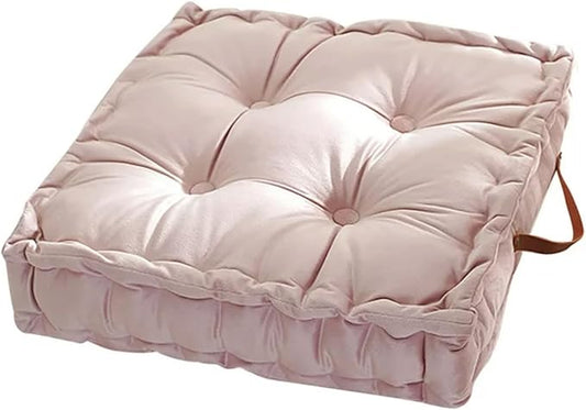 Floor Cushion Pillow, 16.5" Square Floor Cushion Seating for Adults Velvet Thick Meditation Cushion with Handles Decorative Floor Pillow for Yoga Living Room Bedroom Tatami, Pink - Bloomnest
