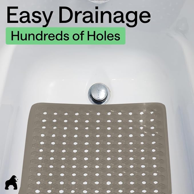GORILLA GRIP Patented Bath Tub Shower Mat, Machine Washable Bathtub Floor Liner Mats, Suction Cups and Drain Holes to Keep Tubs Clean, Soft on Feet, Bathroom Essentials, 35x16 Inch, Beige - Bloomnest