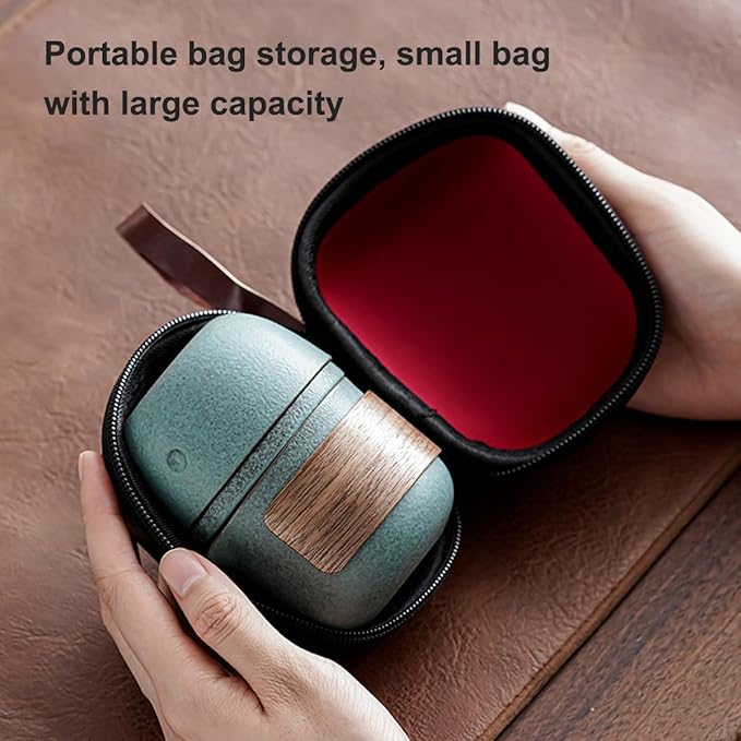 Mini Travel Ceramic Tea Pot Set Chinese Kung Fu Teapot, 1 Pot 2 Cups Cute Penguin Design Porcelain Teacup with Tea Infuser and Portable Bag for Home Outdoor Picnic Hotel Office