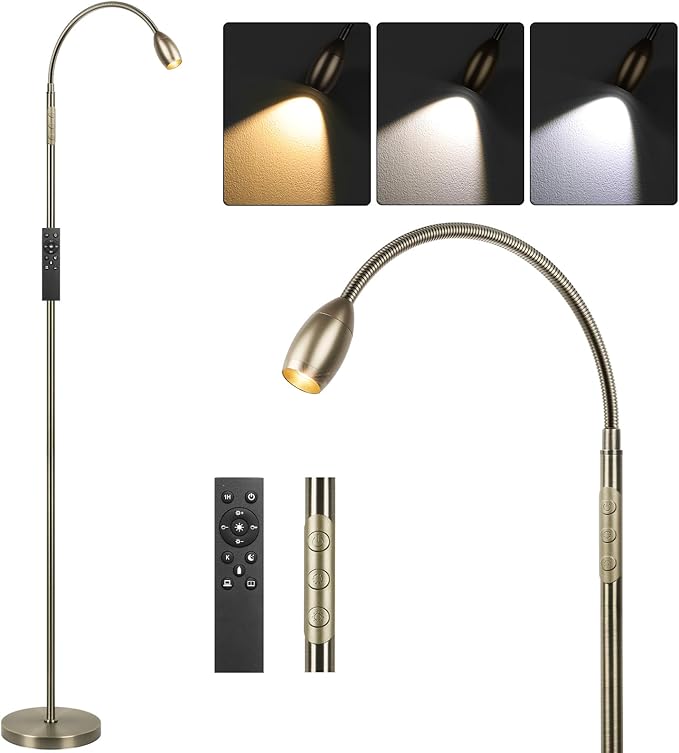 Reading Floor Lamp, 72" Tall LED Lamp with Flexible Gooseneck, Dimmable Zoomable Spotlight, Adjustable Color Beam Standing Lamp, Touch & Remote Control, Task Craft Bedroom Living Room (Bronze) - Bloomnest