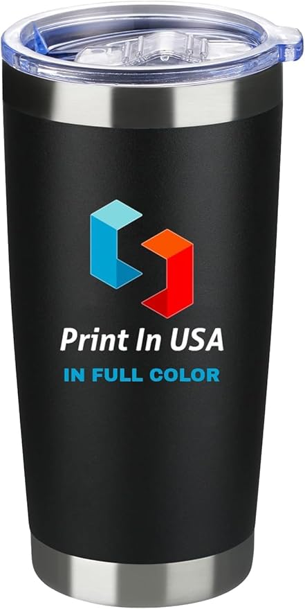 Personalized Custom Print in USA Tumbler 20oz Stainless Steel Double Wall Coffee Cup with Lid & Straw Insulated Tumbler with Colorful Text Logo Photo