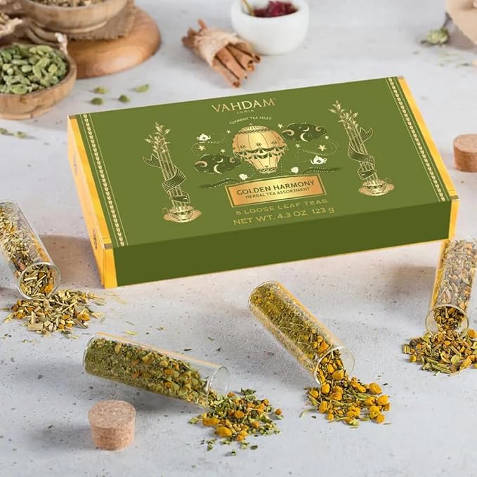 VAHDAM, Limited Edition - Turmeric Herbal Wellness Tea Gift Set - 6 Oprah's Favourite Turmeric Herbal Blends in Gift Box | Gluten Free, Non GMO | Gifts for Him/Her | Tea Gifts for Men & Women - Bloomnest