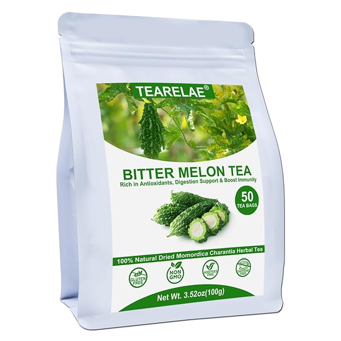 TEARELAE - Bitter Melon Tea Bags - 2g x 50 Count - 100% Pure Natural Cut & Sifted Dried Momordica Charantia Slices Herbal Tea - Non-GMO - Caffeine-free - Pleasantly Bitter Flavor - Bloomnest