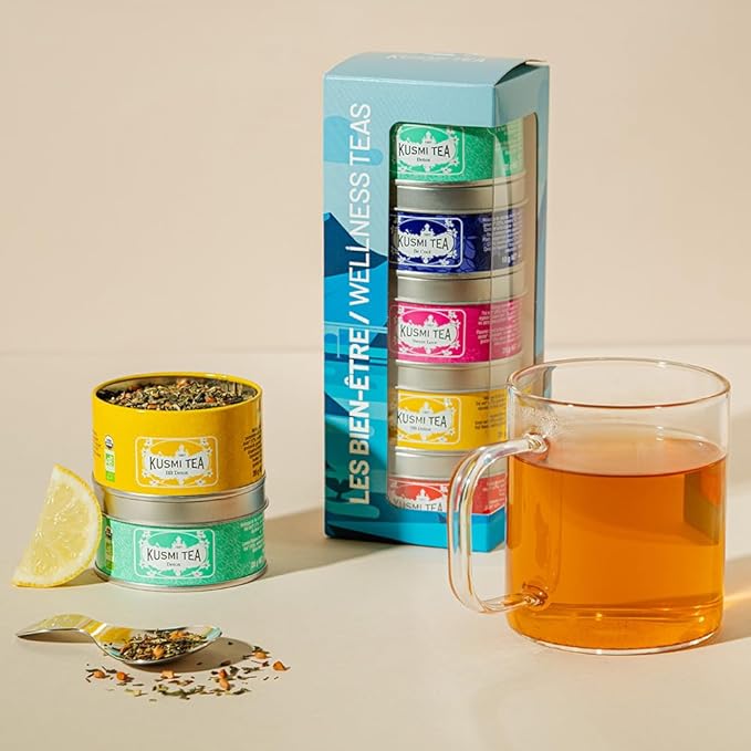 Kusmi Tea - Organic Tea Gift Set - Gift Idea for Men and Women - Green Tea, Herbal Tea, Detox - A Selection of 5 Iconic Flavors - Loose Leaves - 5 Tins of 0,9 oz - Bloomnest