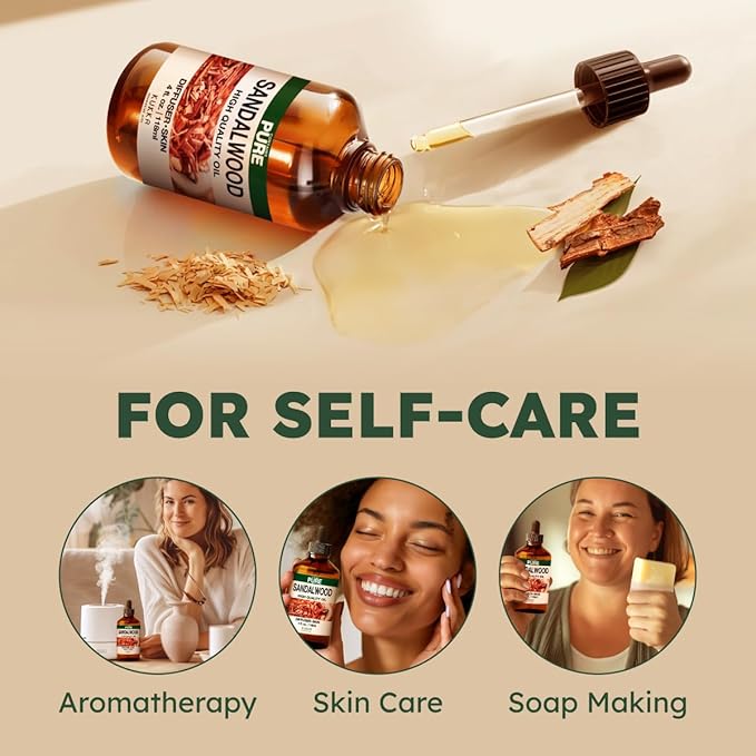 KUKKA Sandalwood Essential Oils - 4 Fl Oz - for Hair, Skin, Diffuser, Aromatherapy & DIY Soap Making Scent - Bloomnest