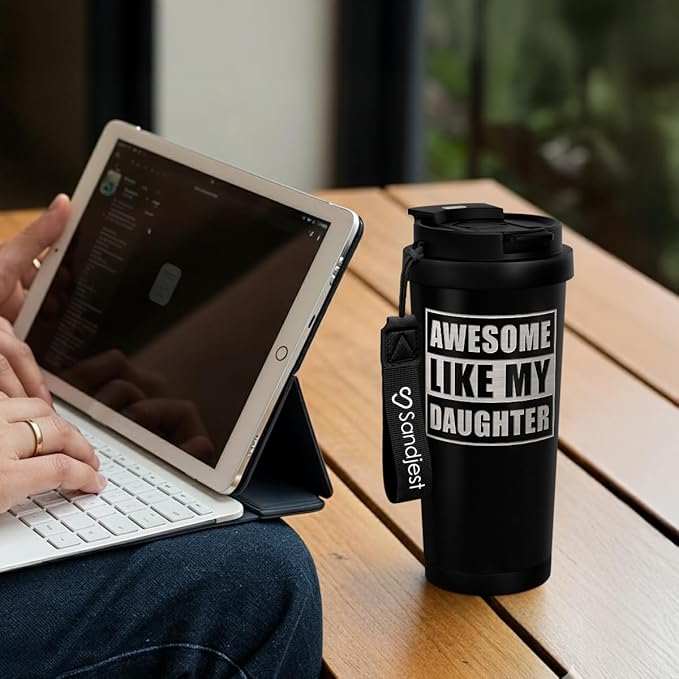 Dad Tumbler from Daughter - Stainless Steel 2-in-1 Lid Coffee Tumbler 18 oz, Awesome Like My Daughter Insulated Travel Mug Gift for Men Husband Dad, Birthday Christmas Father's Day - Bloomnest