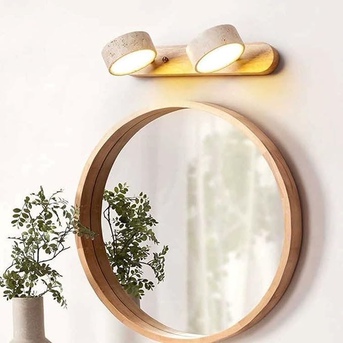 Japanese Wabi-Sabi LED Wall Sconce with Natural Stone Shade,Vintage Swivel Wall Lights,Modern Wall Sconce for Bathroom Mirror, Kitchen,Dining Room,Hallway,Vanity Lighting (B, 2 Heads) - Bloomnest