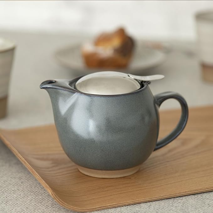 Zero Japan Bee House Round Teapot For One, 15 Oz - Ceramic Tea Pot with Stainless Steel Lid and Infuser, Dishwasher and Microwave Safe Tea Pots (Stone Gray) - Bloomnest
