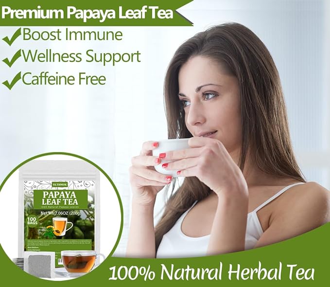 100 Premium Papaya Leaf Tea Bags, Made with 100% Natural Papaya Leaves, Free Wellness Tea, No Additives & Caffeine Free. - Bloomnest