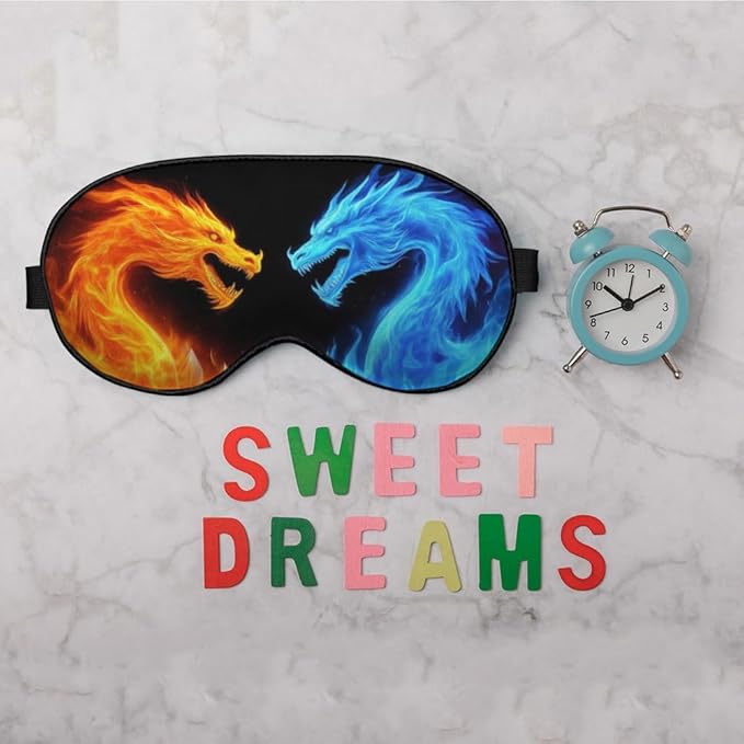 Fiery Dragons Sleep Eye Mask Eye Cover Blue Red Dragon Abstract Art Dragons Silk Eye Mask for Sleeping with Adjustable Strap for Travel Nap Shift Work Office - Bloomnest