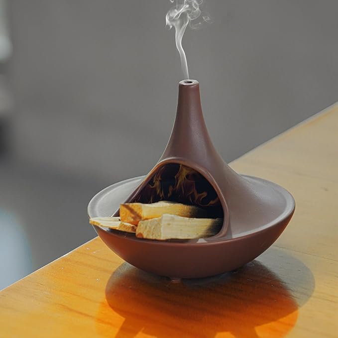 3 in 1 Incense Holder for Palo Santo Sticks Sage Bundles Cone Incense, Handcrafted Ceramic Incense Burner Holder Ash Catcher with Chimney, Smudge Bowl for Yoga Meditation Home Decor (Chimney Red) GRAMSTORMAX