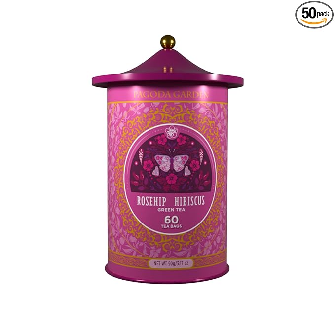 Life Plus Style Gourmet Pagoda Garden Rosehip Hibiscus Green Tea Organic Herbal Tea Caffeinated Hot or Iced Natural Ceylon Tea Antioxidants Supports Wellness 60 Tea Bags - Bloomnest